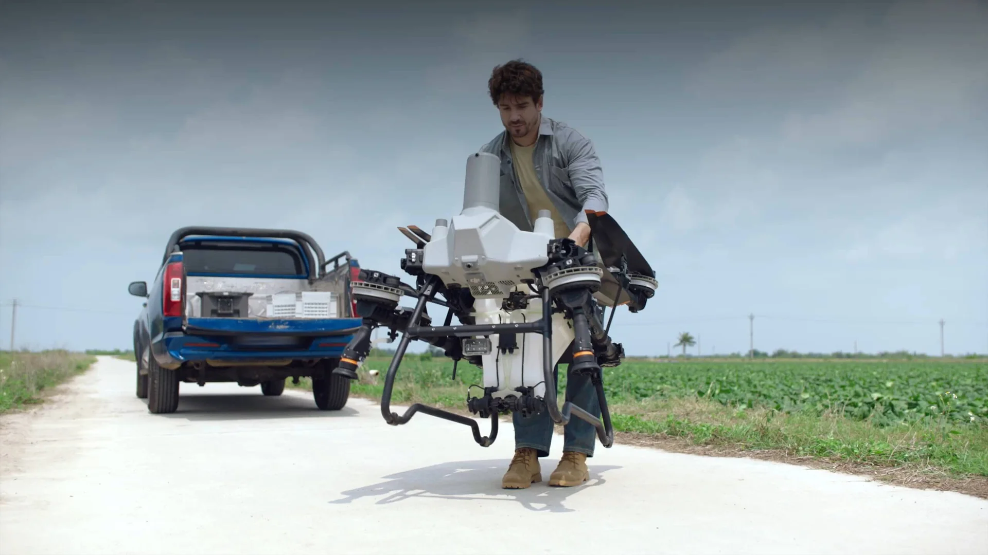 DJI Agras T55 prepared for field operation